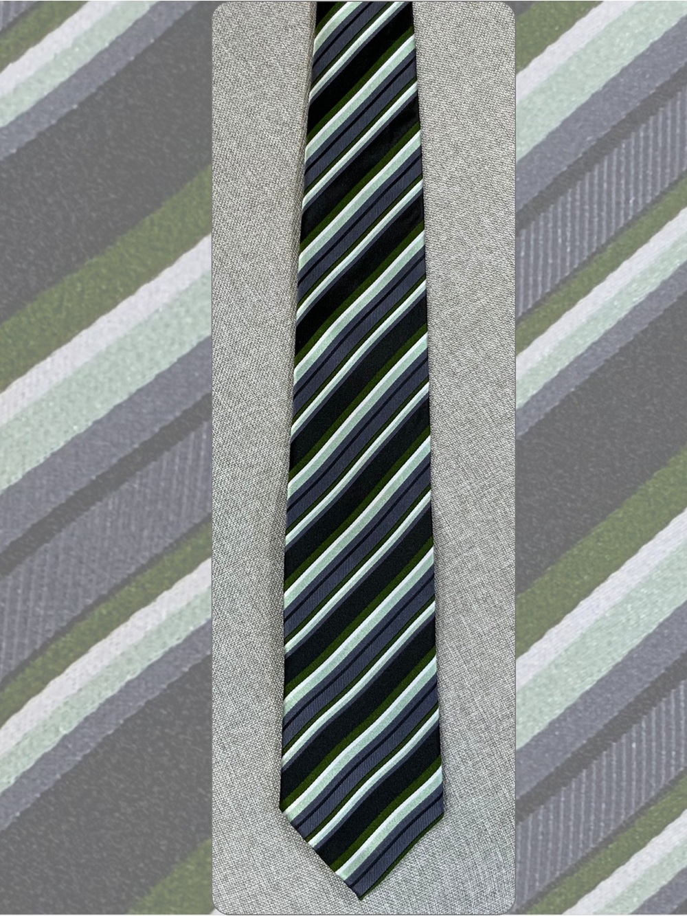 Geoffrey Beene XL Silk Striped Tie Green Gray
